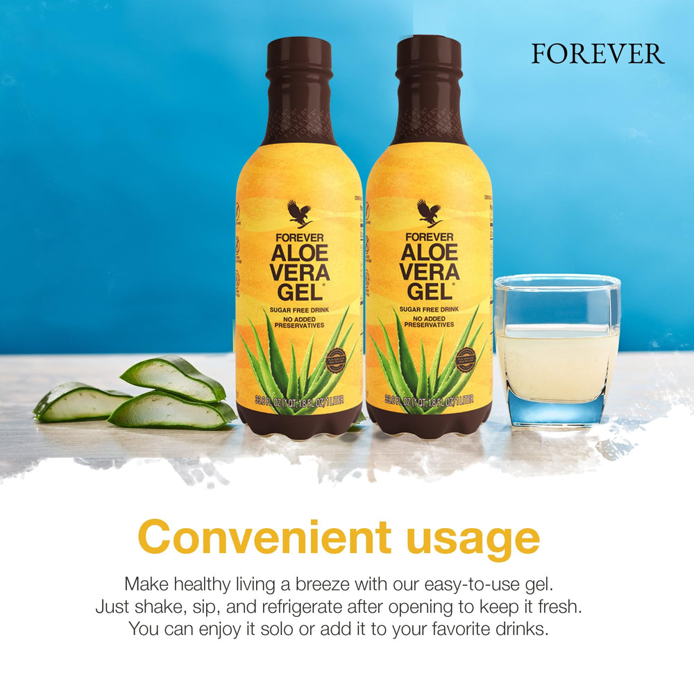 Forever Living Aloe Vera Gel: shake, sip, refrigerate after opening.