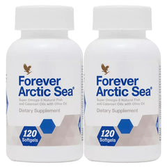 Forever Living Arctic Sea Omega-3 bottle showcases citrus-softgels for daily heart and brain support.