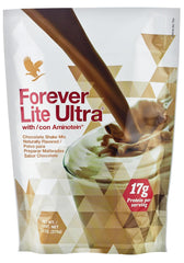 Forever Living Lite Ultra Chocolate packaging highlights a convenient high-protein shake.
