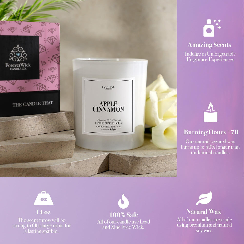 ForeverWick 14oz candle on mantel demonstrates long burn time.