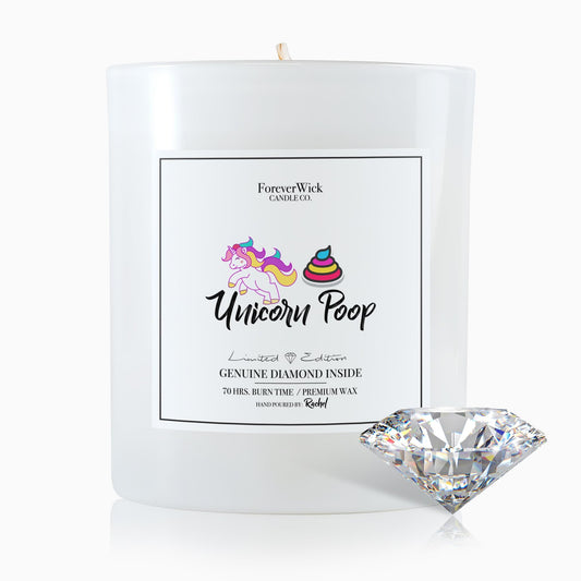 ForeverWick Unicorn Poop Cotton Candy Candle 14oz on a mantel for whimsical celebrations.