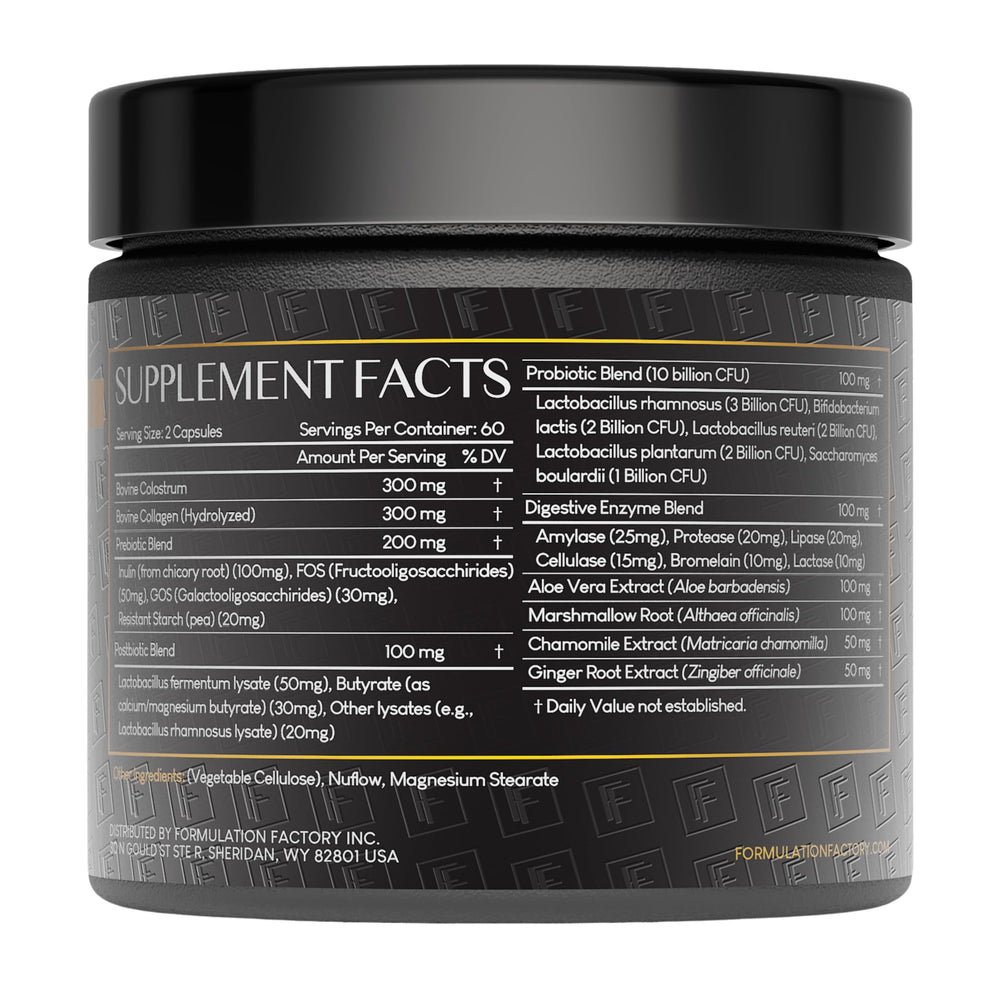 Formulation Factory Gut Intellect bottle back with ingredient highlights