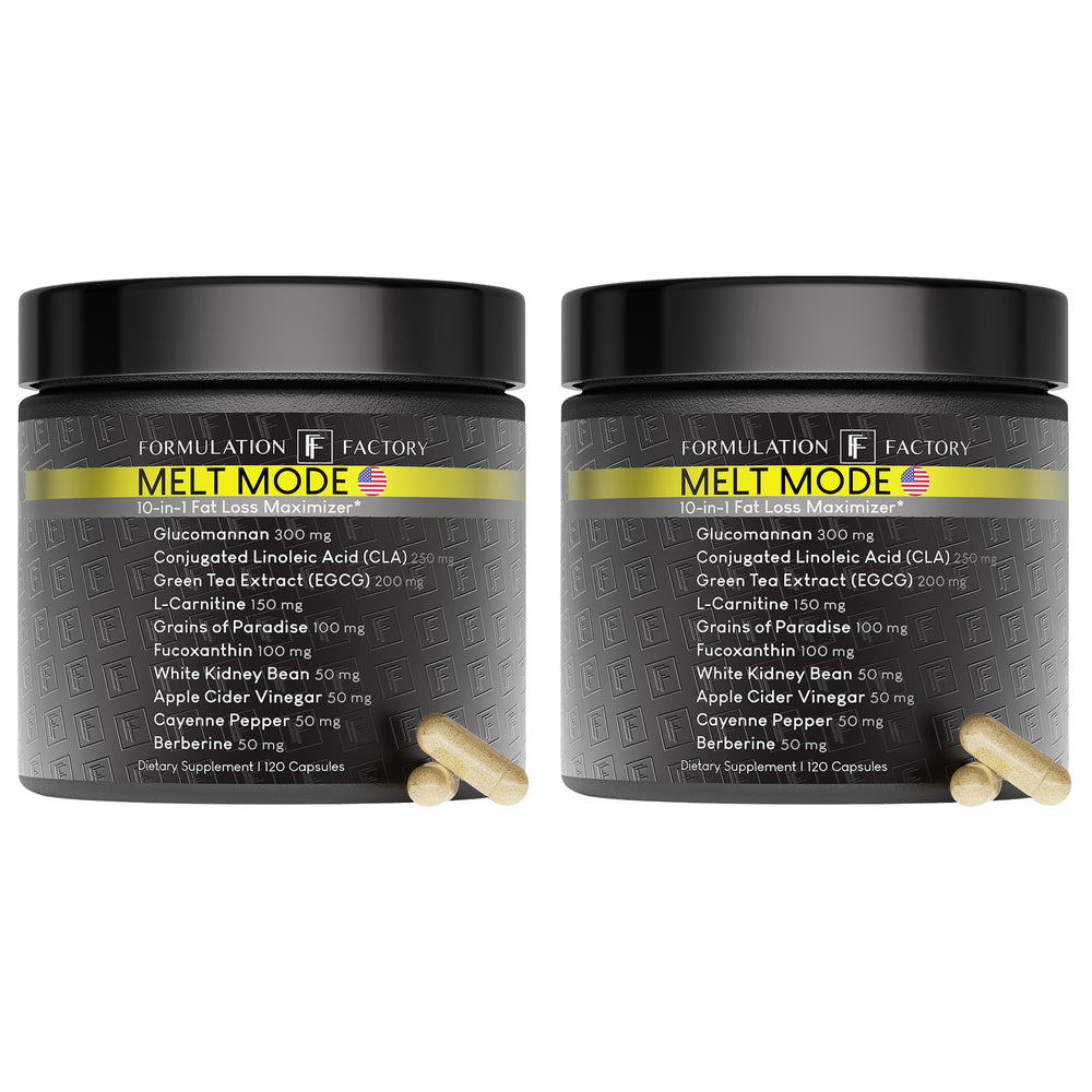 Formulation Factory Melt Mode bottle front with four‑month supply for daily energy support