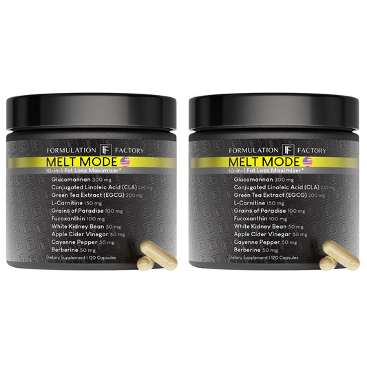 Formulation Factory Melt Mode bottle front with four‑month supply for daily energy support