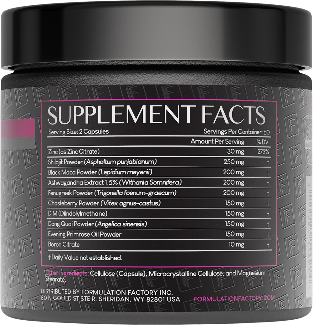 Formulation Factory She's Obsessed label-closeup lists key ingredients and balance focus