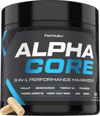 Formulux Alpha Core bottle front, ready-to-use energy support for daily performance.