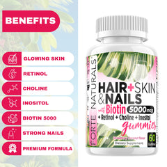 FORTE NATURALS biotin 5000mcg gummies strawberry coconut flavor