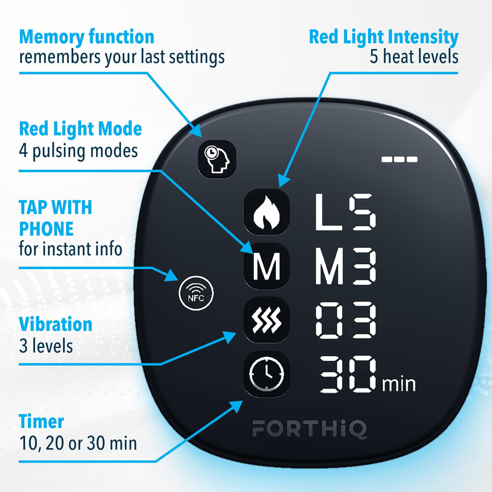 FORTHiQ RED+ heat level control lets you tailor warmth to your session.