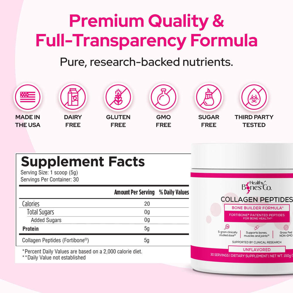 Fortibone collagen powder blends into smoothies for neutral flavor boost.