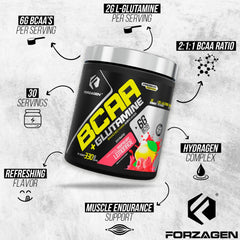 Forzagen BCAAs powder flavor options shown on the packaging