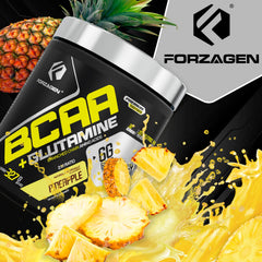 Forzagen BCAAs powder texture closeup, dissolves easily for quick drink.