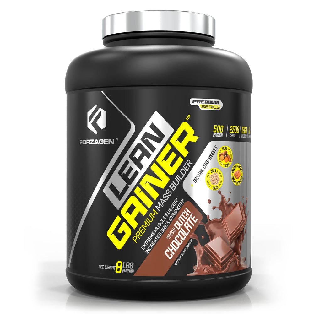 Forzagen Lean Gainer Dutch Chocolate front label highlights high calorie protein for energy