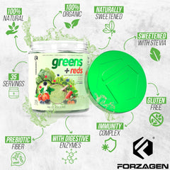 Forzagen Greens Reds container closeup emphasizes natural ingredients