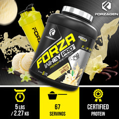 Forzagen Whey PRO packaging — gluten-free and no added sugar badge.