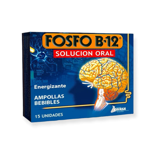 Fosfo B-12 oral solution ampoule pack on table for study focus