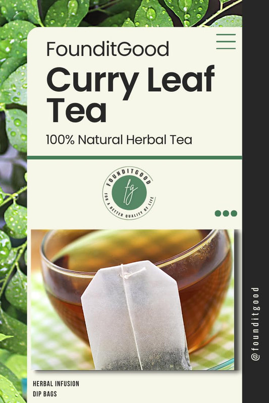 FounditGood curry leaf tea bags ready for a soothing, caffeine-free cup.