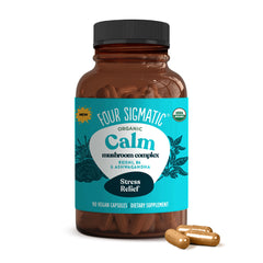 Four Sigmatic Calm Capsules bottle for vegan stress relief in daily use.
