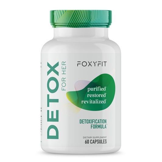 FoxyFit Detox for Her bottle front showcases a convenient daily cleanse option.