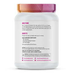 FoxyFit Protein for Her tub label close-up shows biotin and CLA ingredients