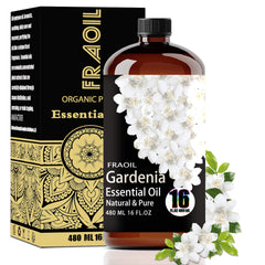 FRAOIL Gardenia essential oil in an amber 16 oz bottle for home aroma diffusion