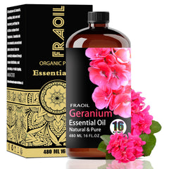 FRAOIL Geranium oil 16oz bottle for home aromatherapy.