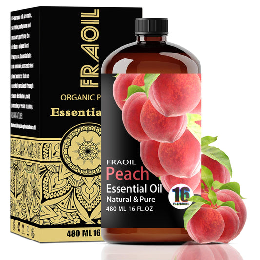 FRAOIL Peach Essential Oil 16oz bottle in amber glass for long-lasting aroma