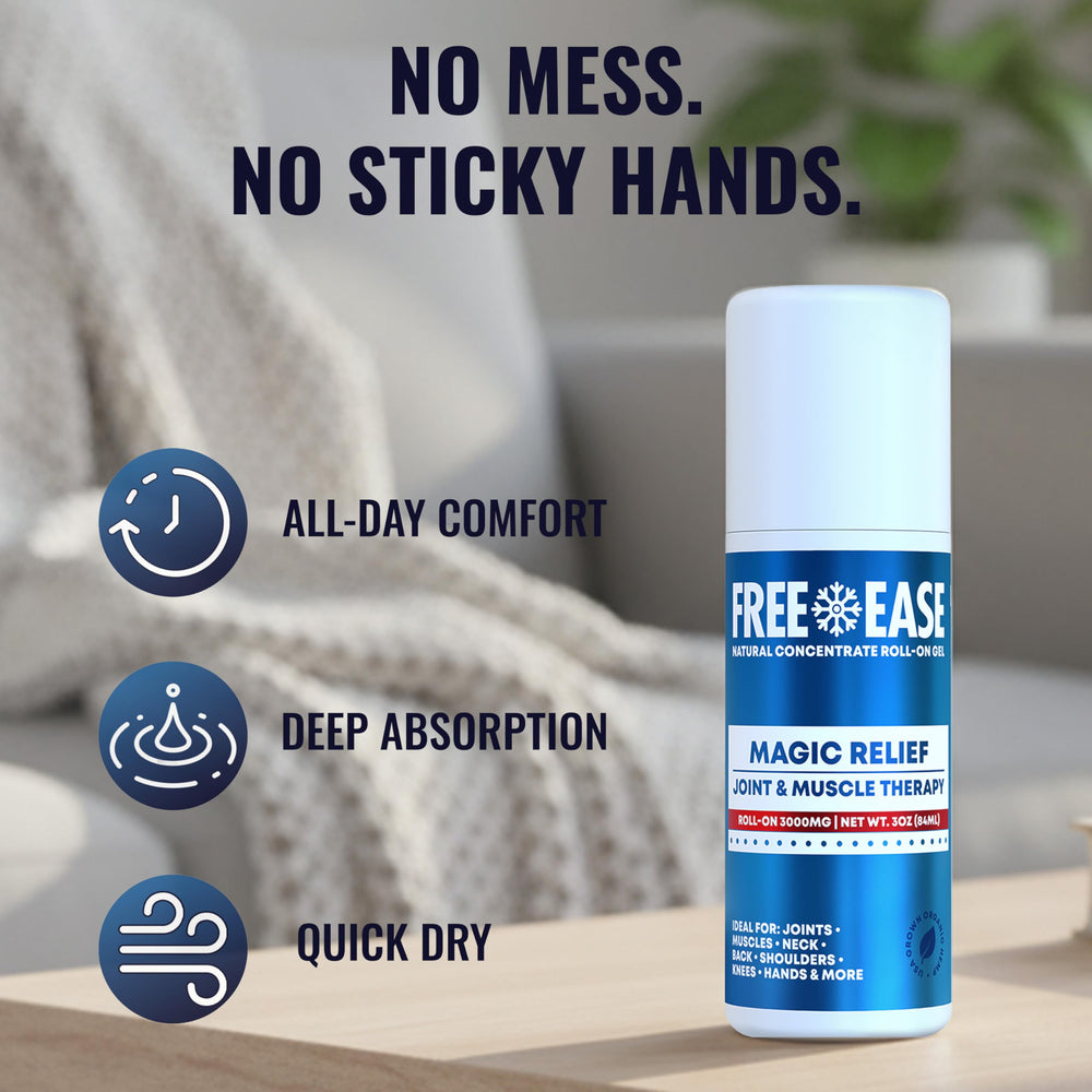 Free-Ease Magic Relief Roller supports back and knees with a light non-greasy formula.