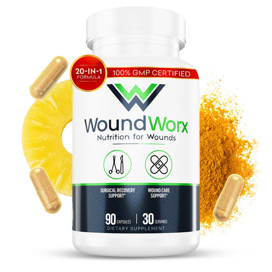 Free Life Labs WoundWorx bottle front: convenient daily capsules for recovery support.