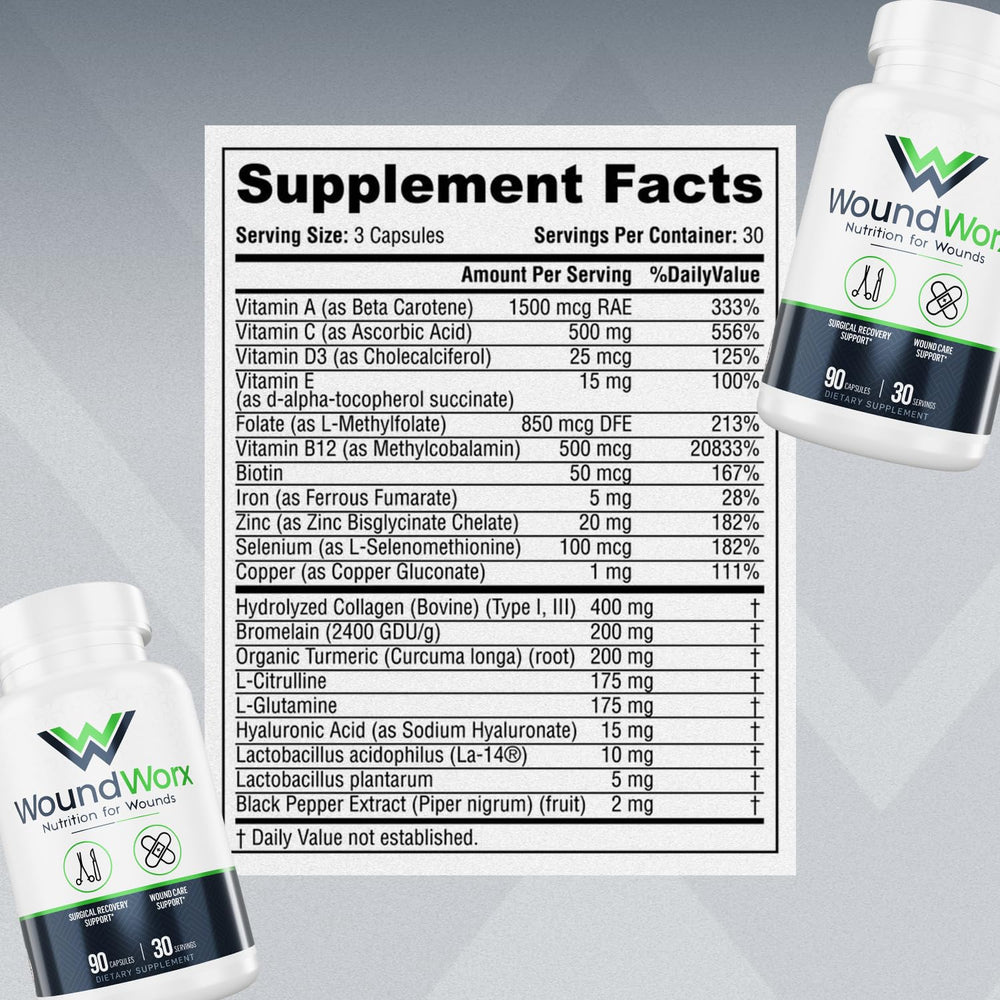 Free Life Labs WoundWorx label detail: GMP-certified quality and USA formulation.