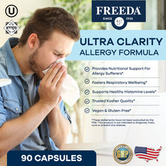 Freeda Allergy Formula bromelain capsules close-up highlighting enzyme support.