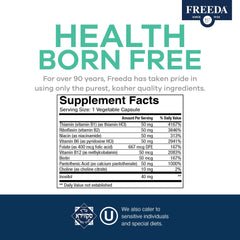 FREEDA B-Complex capsules with a glass of water suggests convenient daily routine.