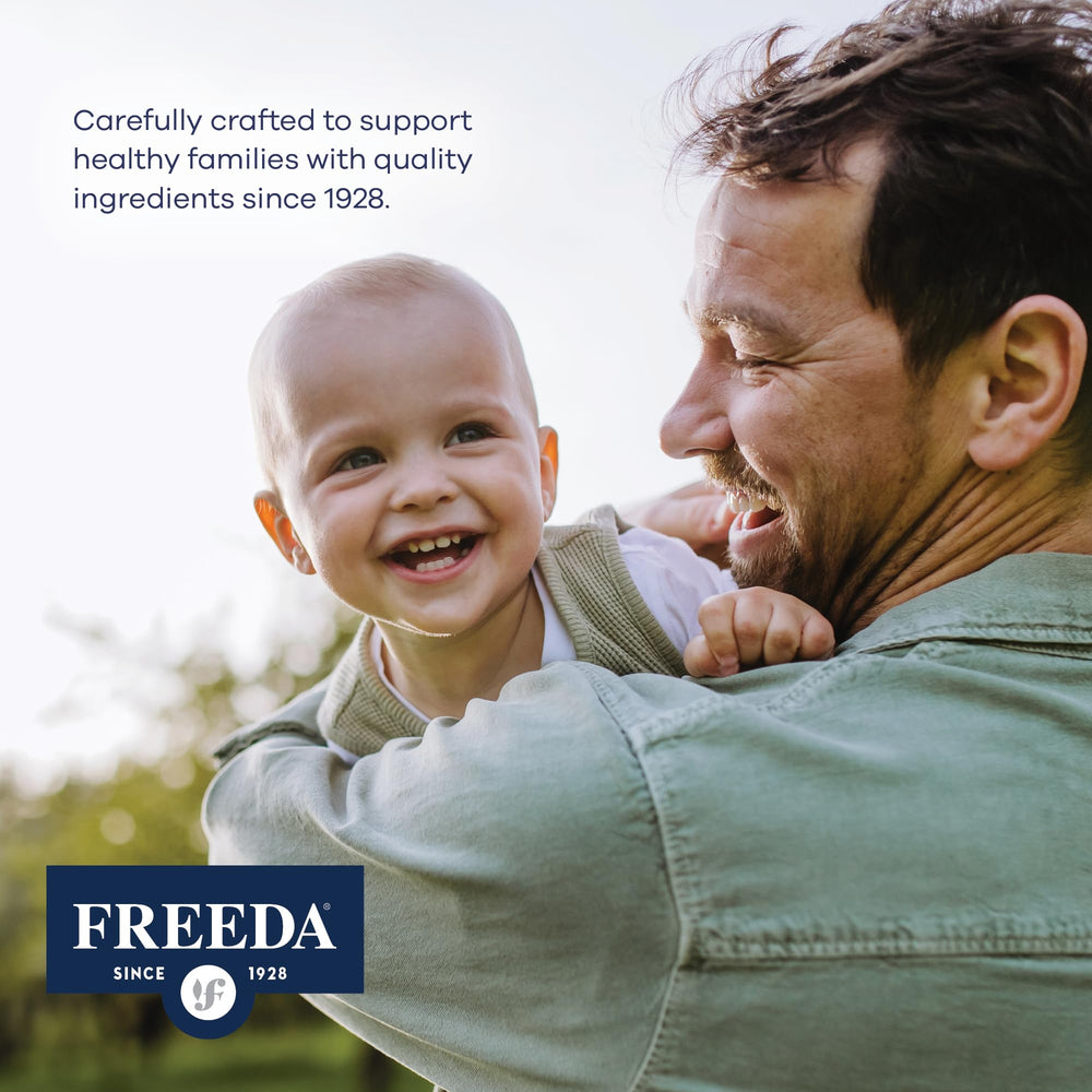 Freeda CoQ10 100mg label highlights dosage and kosher status.
