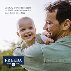 Freeda CoQ10 100mg label highlights dosage and kosher status.