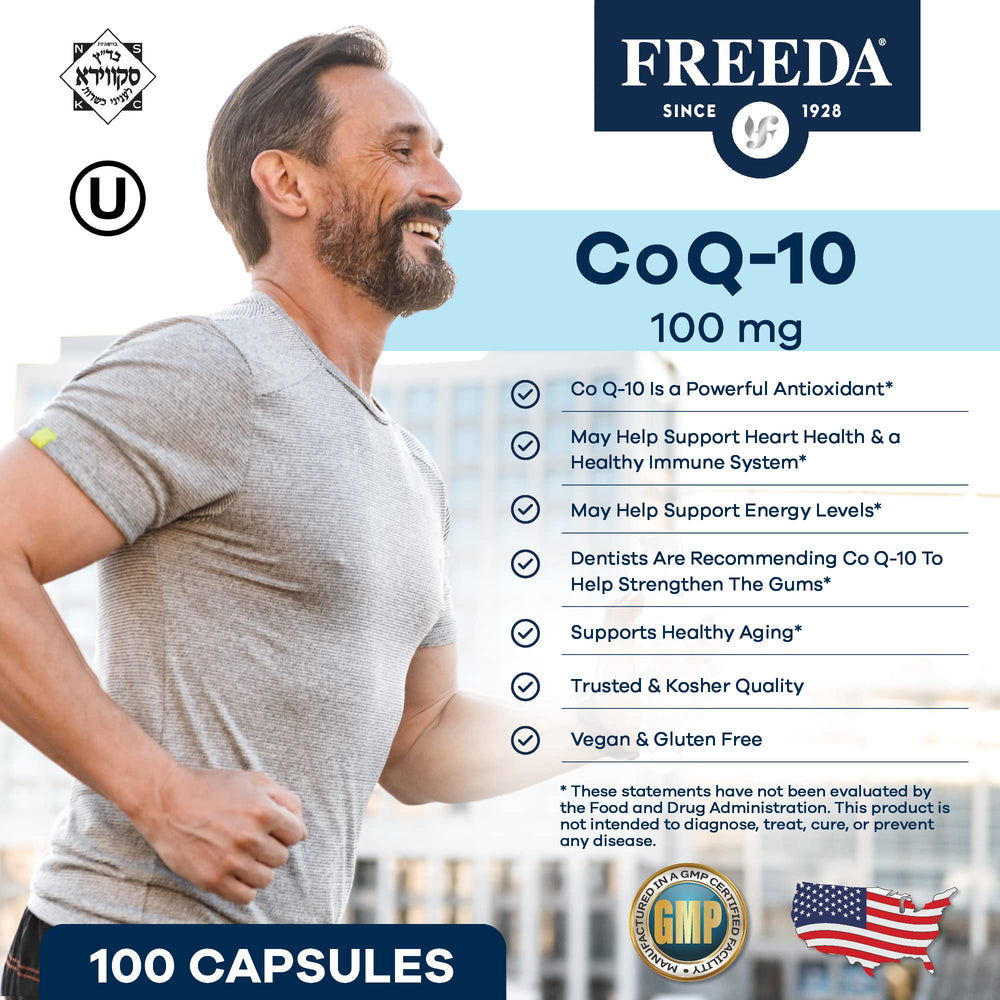 Freeda CoQ10 vegan capsules ideal for plant-based supplementation.