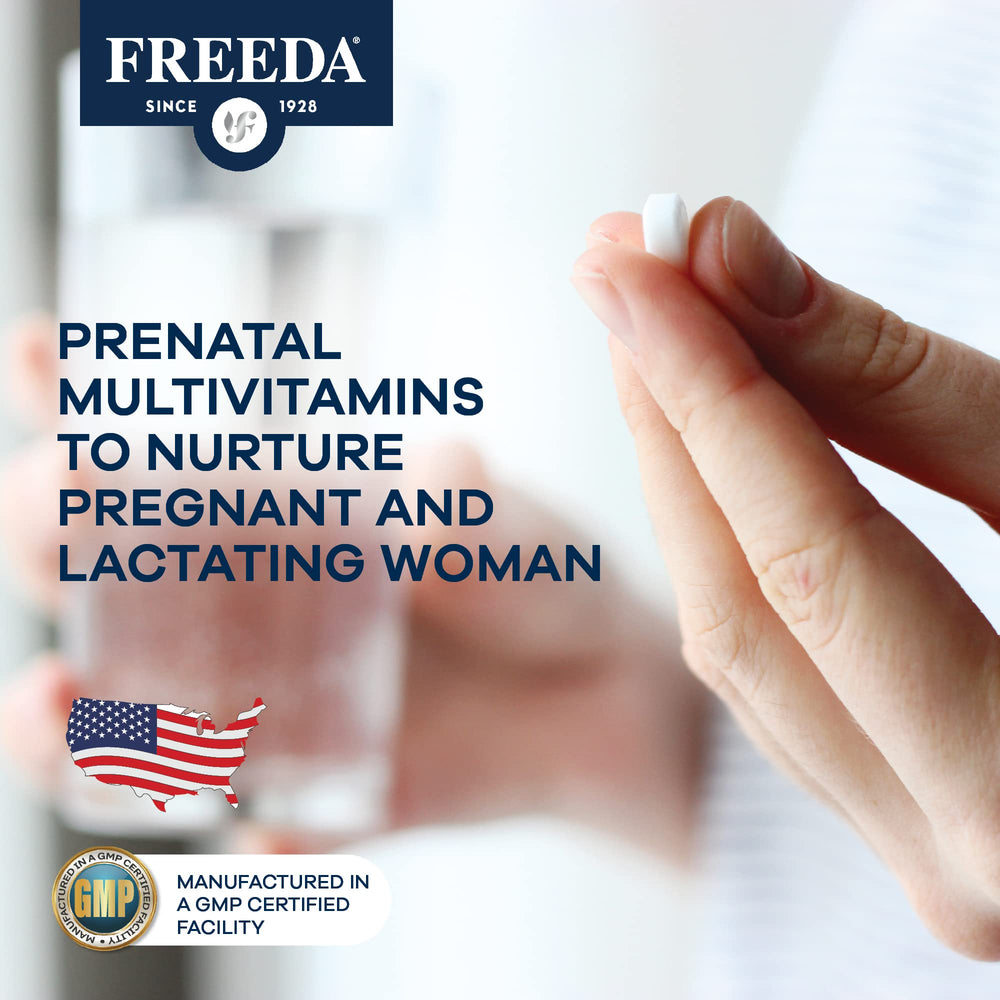 Freeda Mini Prenatal tablets in hand for routine use