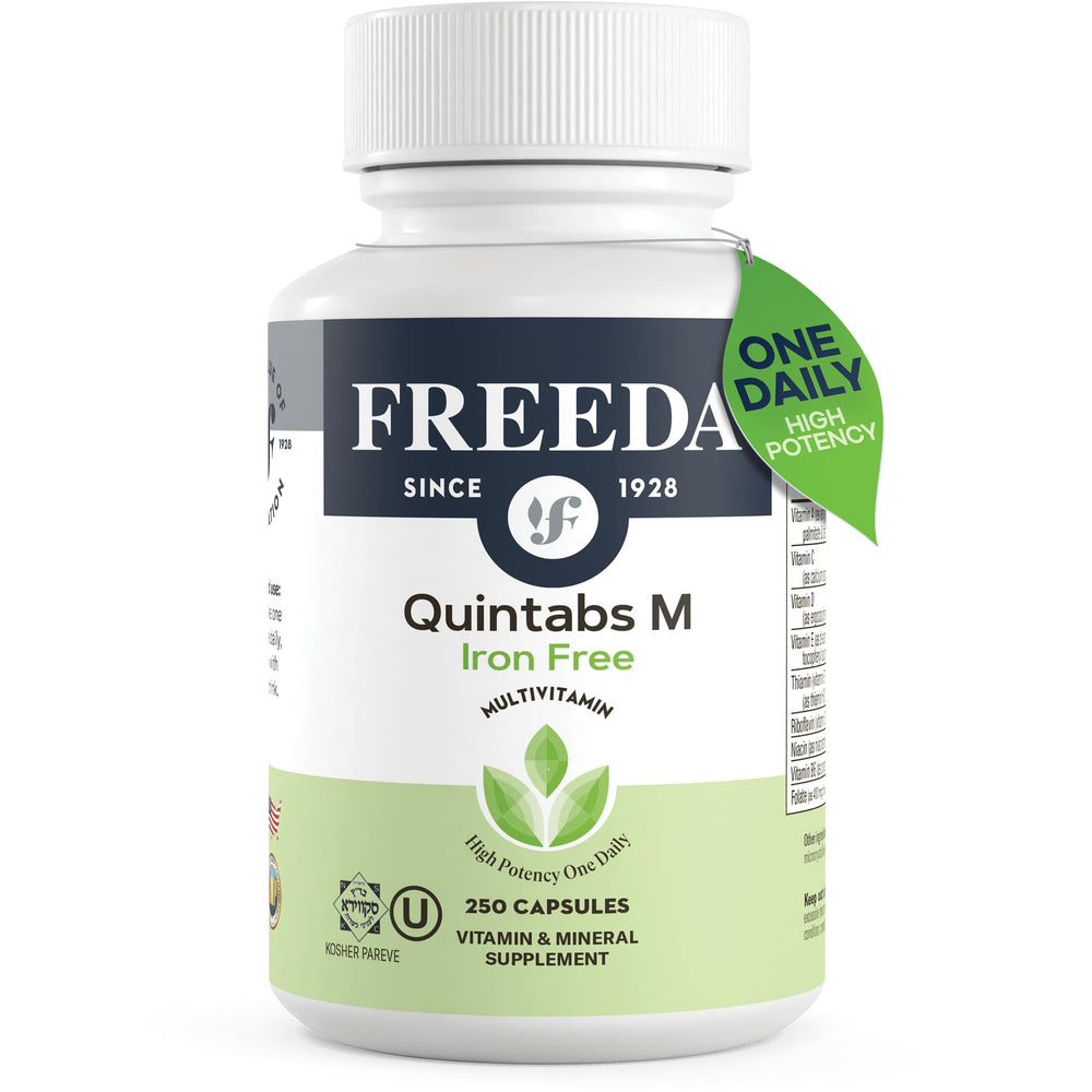 FREEDA One Daily Multivitamin No Iron bottle on a clean surface for daily wellness support.