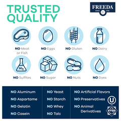 Freeda Vitamin B Complex capsules being poured for easy daily intake.
