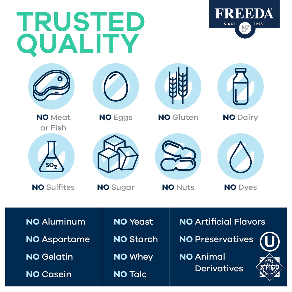 Freeda Vitamin C Made in USA label indicating quality assurance.