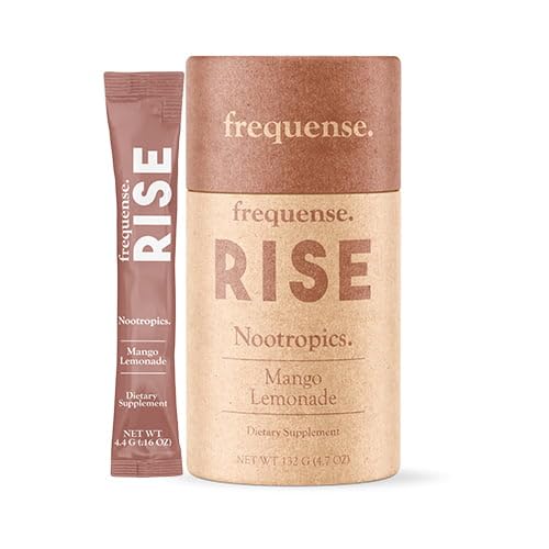 Frequense Rise bottle with mango lemonade flavor promoting sustained focus