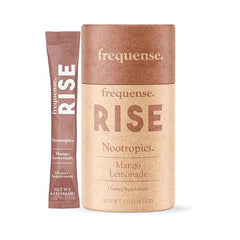Frequense Rise bottle with mango lemonade flavor promoting sustained focus