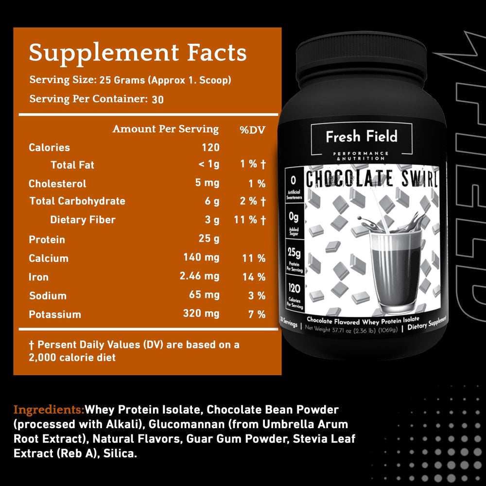 Fresh Field chocolate protein shake ready to blend with a creamy texture.