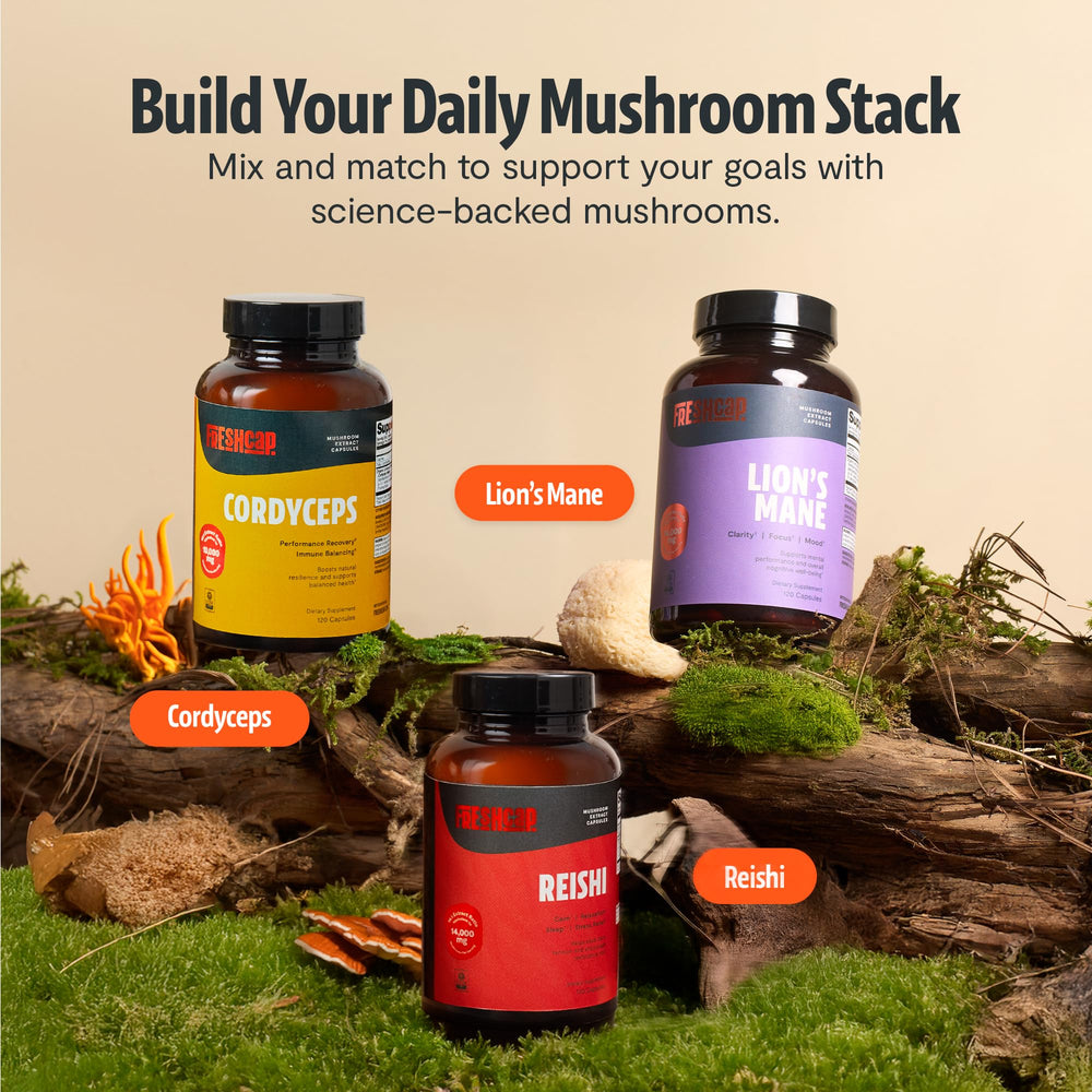 FreshCap Cordyceps bottle with secure seal emphasizes quality control