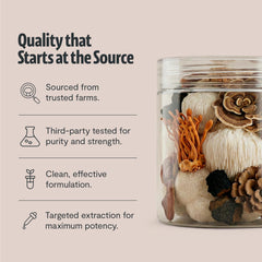 FreshCap Mushrooms label detail highlights Non-GMO, vegan, and paleo friendly