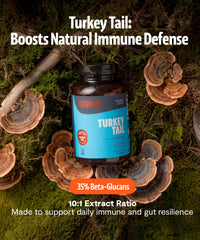 Closeup of the FreshCap Turkey Tail label showing organic ingredients
