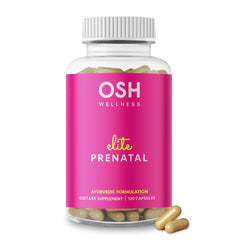 Freshly Moms Ayurvedic Elite Prenatal bottle close-up showing a comprehensive multinutrient formula for pregnancy.