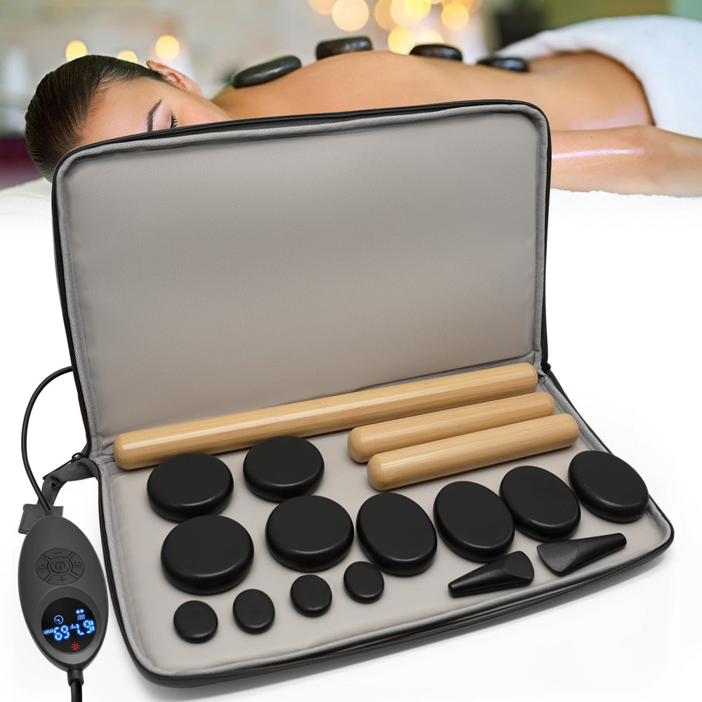 Freudeere 17-piece massage stones set with warmer kit for at-home spa relaxation