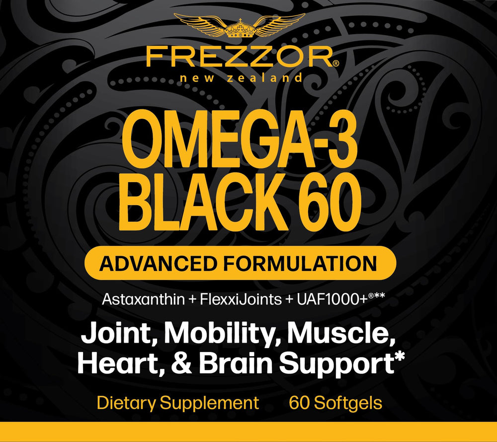Frezzor Omega-3 Black label detail highlights NZ sourcing.