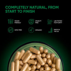 Label close-up of Bottom fiber with plant-based formula.