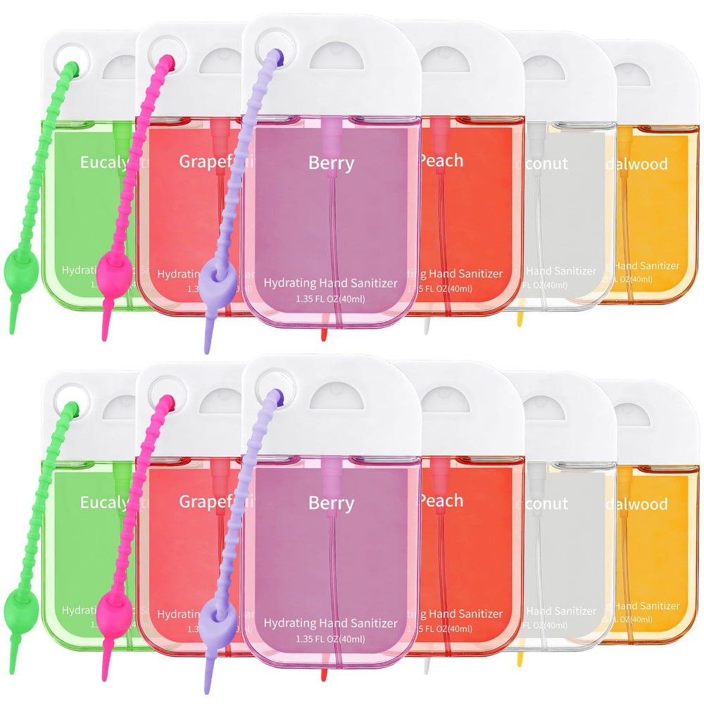 Frienda 12-pack hand sanitizer spray with keychain and assorted scents for convenient hygiene.