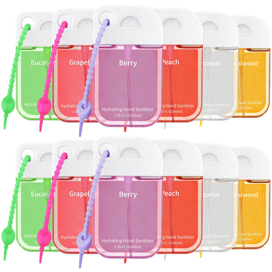 Frienda 12-pack hand sanitizer spray with keychain and assorted scents for convenient hygiene.
